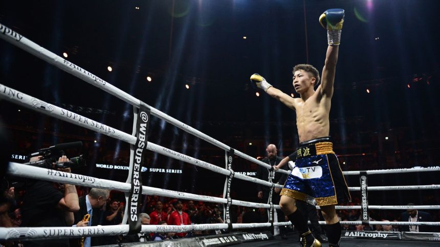 Naoya Inoue celebrates after beating Emmanuel Rodríguez in 2019.