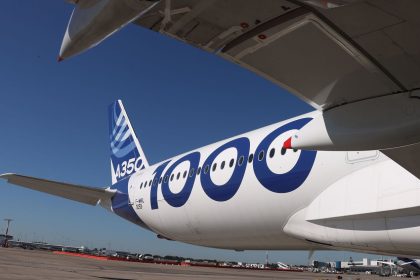 An Airbus A350-1000 flight test aircraft prepares to depart Sydney Airport on May 04, 2022 in Sydney, Australia.