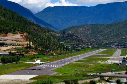 Paro International Airport (PBH) has a single 2,265 m (7,431 ft) asphalt runway.