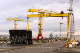 A section of the Harland & Wolff shipyard in Belfast, Northern Ireland, in February 2023.