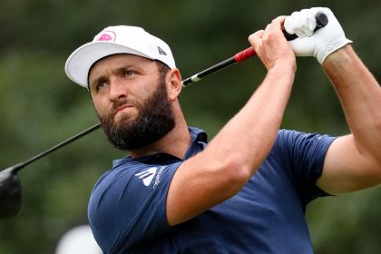 Jon Rahm tees off during LIV Golf Greenbrier at The Old White Course in White Sulphur Springs, West Virginia in August.