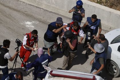 Four journalists injured while covering an Israeli raid in Kafr Dan are taken to the closest hospital in Jenin, in the occupied West Bank, on September 03, 2024.