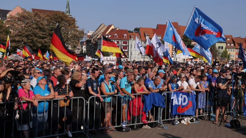 AfD supporters attend a rally in the eastern state of Thuringia on Saturday.