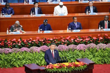 Chinese leader Xi Jinping addresses the opening ceremony of a summit of the Forum on China-Africa Cooperation in Beijing on September 5.