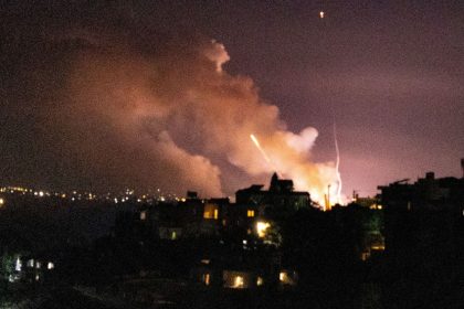 Smoke rises following an Israeli strike on a target between the villages of Ghandourieh and Froun in southern Lebanon late on September 6, 2024.