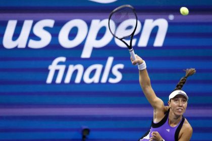 USA's Jessica Pegula serves to Belarus's Aryna Sabalenka during their women's final match on day thirteen of the US Open tennis tournament at the USTA Billie Jean King National Tennis Center in New York City, on September 7, 2024. (Photo by Kena Betancur / AFP) (Photo by KENA BETANCUR/AFP via Getty Images)