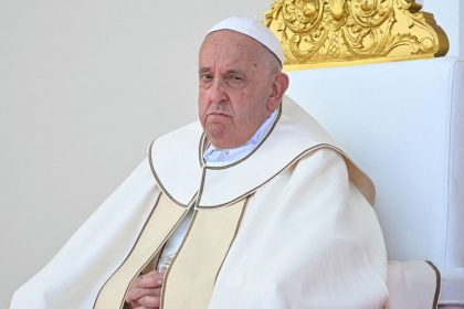 Pope Francis attends a mass at the Esplanade of Tasitolu in Dili, East Timor, on September 10, 2024.