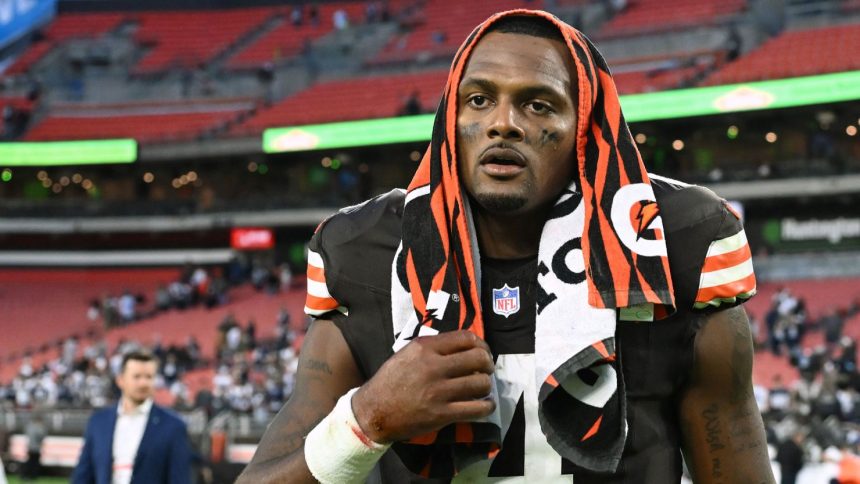 Deshaun Watson looks on after the Browns' game against the Dallas Cowboys on Sunday.