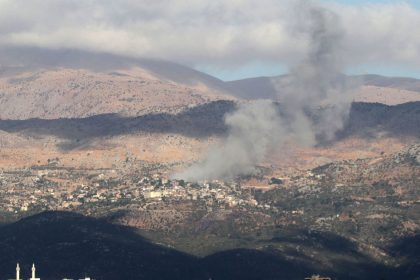 A smoke plume billows during Israeli bombardment on the village of Kfarshuba in south Lebanon near the border with Israel on September 16.