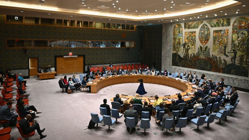 View of the UN Security Council as they meet on the situation in the Middle East on September 16, 2024 in New York City.