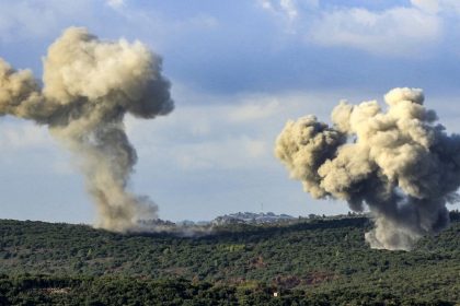 Smoke billows from the site of an Israeli strike that targeted the outskirts of the southern Lebanese village of Zibqin on Sunday.