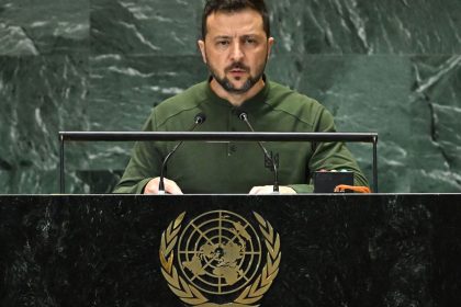 Ukrainian President Volodymyr Zelensky speaks during "Summit of the Future" on the sidelines of the UN General Assembly at the United Nations Headquarters in New York, September 23, 2024.