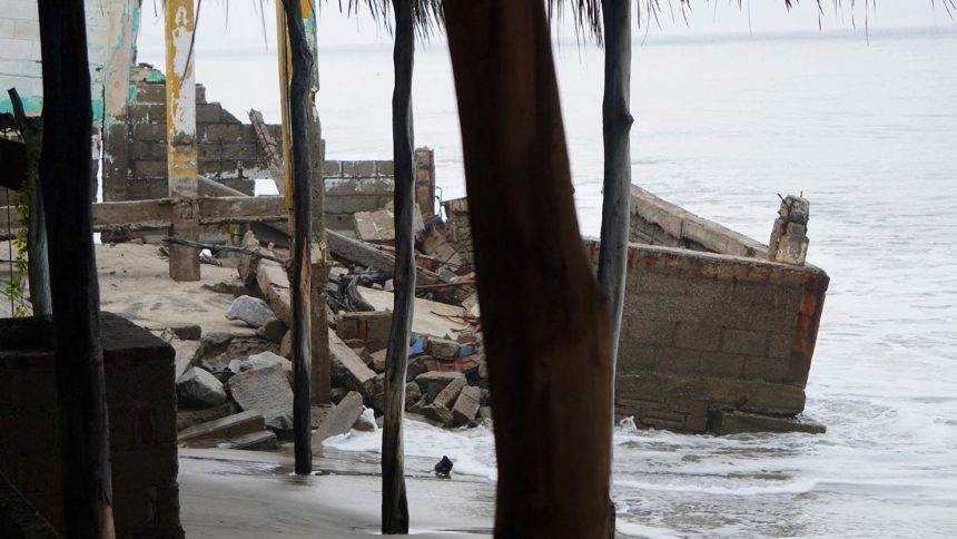 A destroyed building at the Cangrejo beach is seen ahead of the arrival of Hurricane John in Oaxaca State, Mexico, on September 23, 2024.