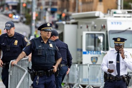 Police gather outside the United Nations in New York City, on September 24.