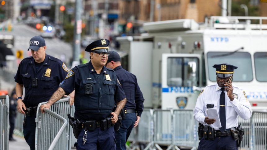 Police gather outside the United Nations in New York City, on September 24.