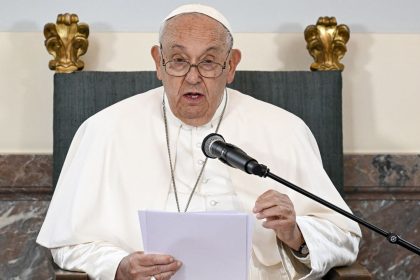 Pope Francis pictured during a papal visit to the Royal Castle in Laeken, Brussels.