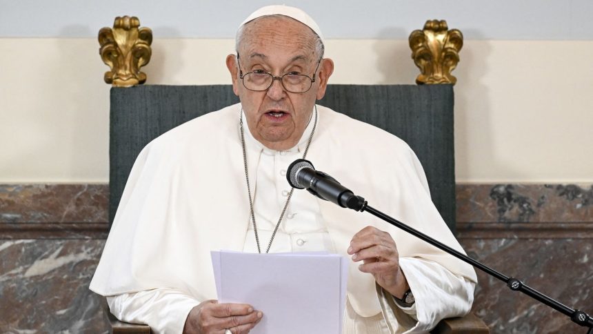 Pope Francis pictured during a papal visit to the Royal Castle in Laeken, Brussels.