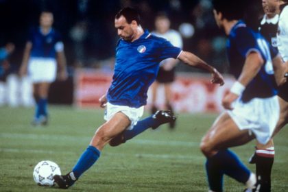 Salvatore "Totò" Schillaci, seen playing for Italy against Austria at the 1990 World Cup, has died aged 59.