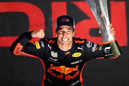 SHANGHAI, CHINA - APRIL 15: Race winner Daniel Ricciardo of Australia and Red Bull Racing celebrates after the Formula One Grand Prix of China at Shanghai International Circuit on April 15, 2018 in Shanghai, China. (Photo by Clive Mason/Getty Images)