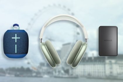 Several tech products in front of the London Eye