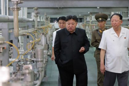 North Korean leader Kim Jong Un visits a uranium enrichment facility, which produces weapon-grade nuclear materials, in photos published by North Korean state media on Friday, September 13, 2024. No located or date were released for the photos, and certain faces in the pictures had been blurred before their release.