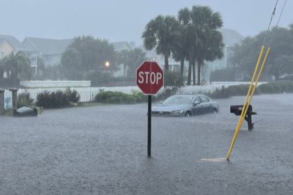 Flooding in North Carolina swamps cars and roads near the Waterfront Villas and Marina in Carolina Beach, North Carolina, on Monday, September 16.