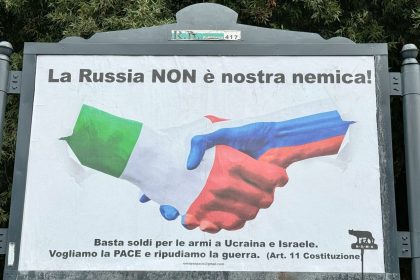 A pro-Russia billboard on Rome's Piazza Mazzini on September 13, 2024