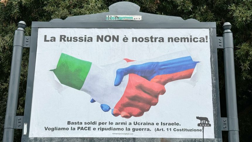 A pro-Russia billboard on Rome's Piazza Mazzini on September 13, 2024