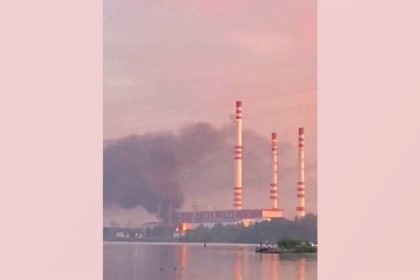 Smoke rises from a fire at Konakovo Power Station In Tver Region, Russia September 1, 2024, in this screengrab from a social media video obtained by Reuters.