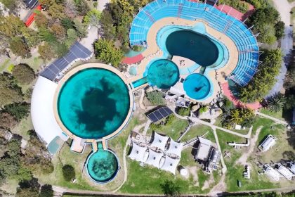 An aerial view of the Mundo Marino oceanarium.