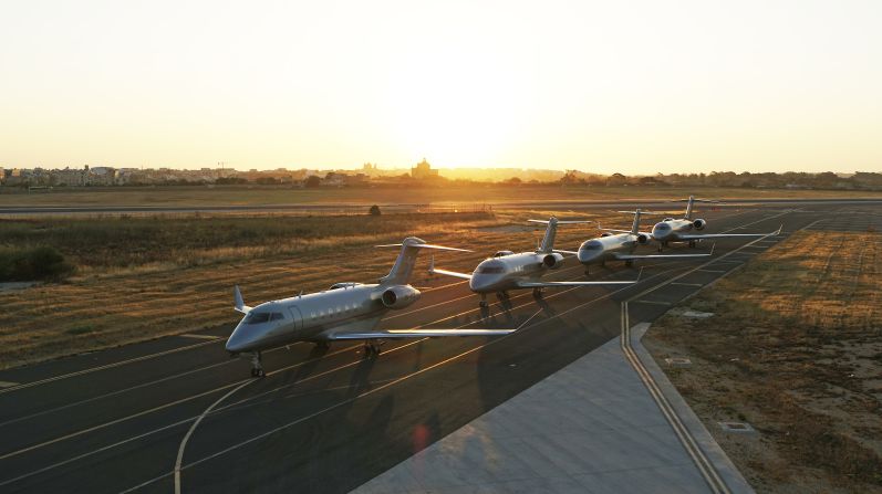 More millionaires are forecast to move to the United Arab Emirates in 2024 than to any other country in the world. Experts say the influx is driving a boom in private aviation. Pictured, planes from the fleet of private aviation company Vista.