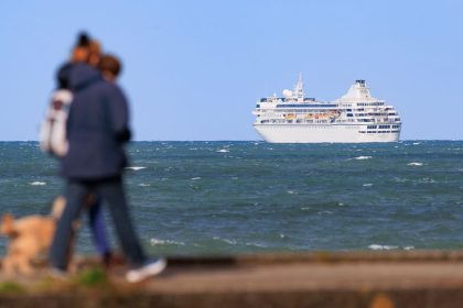 Villa Vie Odyssey, which was originally scheduled to set off in May, is currently anchored off the coast of Bangor, Northern Ireland.