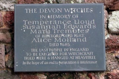 If Stoyle's theory is correct, the last women to be hanged in England as witches would be the "Bideford Three," who were executed in 1682.