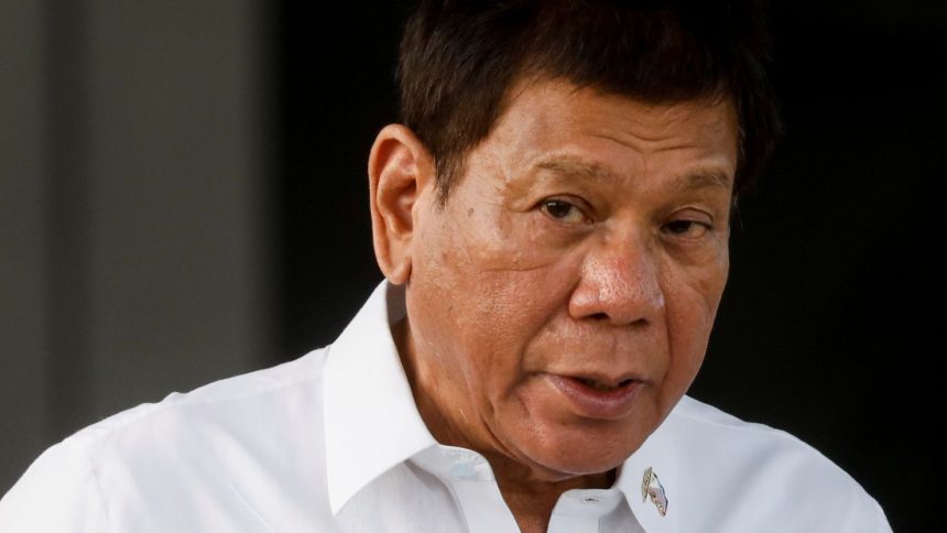 Philippine President Rodrigo Duterte speaks during a ceremony at Villamor Air Base in Pasay, Metro Manila, Philippines, February 28, 2021.