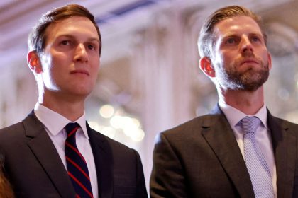 Former President Donald Trump's family members including his son-in-law Jared Kushner and his son Eric listen as Trump announces that he will once again run for president in the 2024 U.S. presidential election during an event at his Mar-a-Lago estate in Palm Beach, Florida, U.S. November 15, 2022. REUTERS/Jonathan Ernst