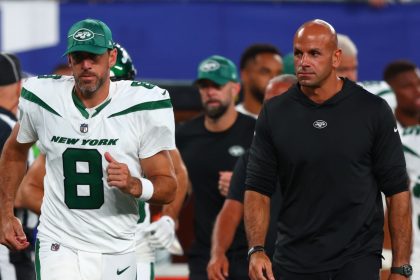 New York Jets quarterback Aaron Rodgers and former head coach Robert Saleh.