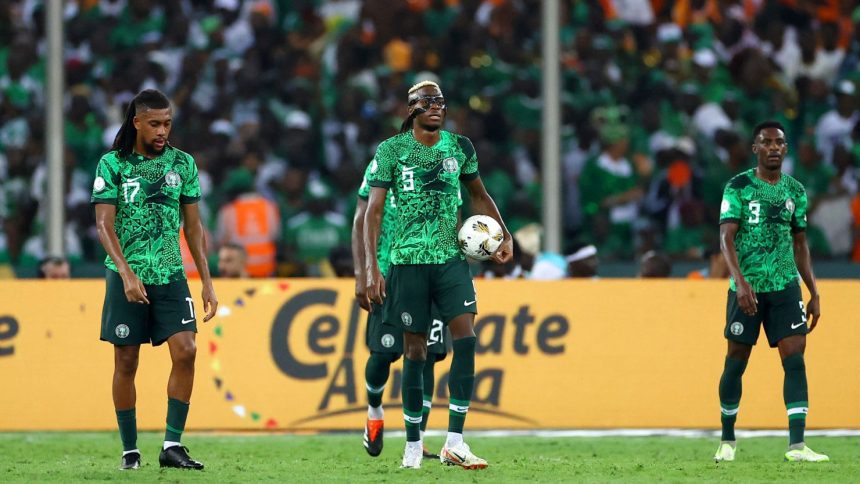 Soccer Football - Africa Cup of Nations - Final - Nigeria v Ivory Coast - Stade Olympique Alassane Ouattara, Abidjan, Ivory Coast - February 11, 2024 Nigeria's Victor Osimhen and teammates look dejected after Ivory Coast's Franck Kessie scores their first goal REUTERS/Siphiwe Sibeko