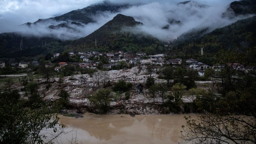 A view shows a flooded residential area in Donja Jablanica, Bosnia and Herzegovina, October 5, 2024.REUTERS/Marko Djurica