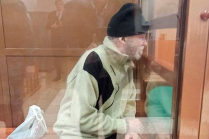 US citizen Stephen Hubbard attends his sentencing hearing on Monday at Moscow City Court inside an enclosure for defendants.