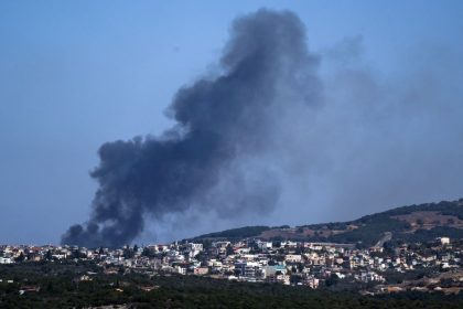 Smoke rises from southern Lebanon following Israeli strikes, amid cross-border hostilities between Hezbollah and Israel, as seen from northern Israel, October 8, 2024.