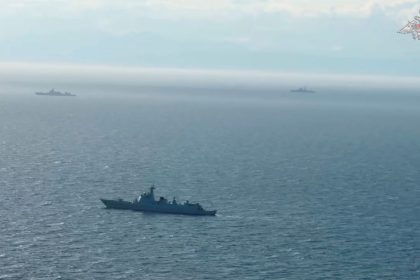 Russian and Chinese warships take part in joint anti-submarine firing exercises in the Pacific Ocean, in this still image taken from video released on October 14, 2024.