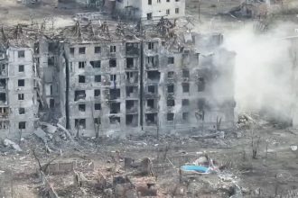 A damaged building in the aftermath of a Russian strike on Toretsk, Ukraine on October 15, 2024.