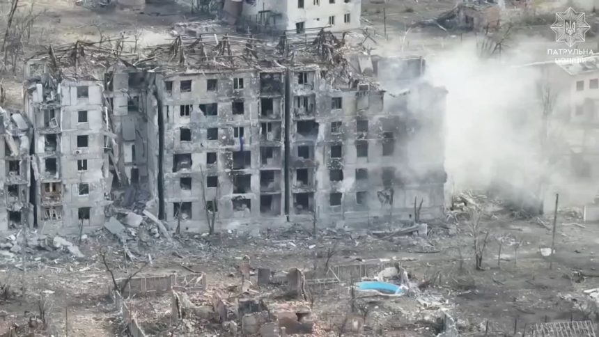 A damaged building in the aftermath of a Russian strike on Toretsk, Ukraine on October 15, 2024.