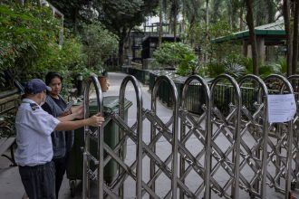 Part of the zoo is seen closed after 11 monkeys died of sepsis following melioidosis infection in the past week, in Hong Kong on October 21, 2024.