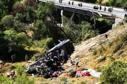 Authorities work on the site of a passenger bus accident where several people died while traveling on a highway from Nayarit to Chihuahua, in Piedra Gorda, Mexico, on October 26, 2024.