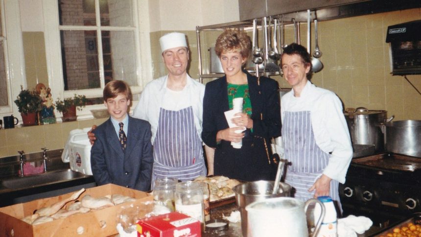 Diana, Princess of Wales and her son Prince William visit The Passage, London charity which supports people living on the street on December 14, 1993 in this handout image.