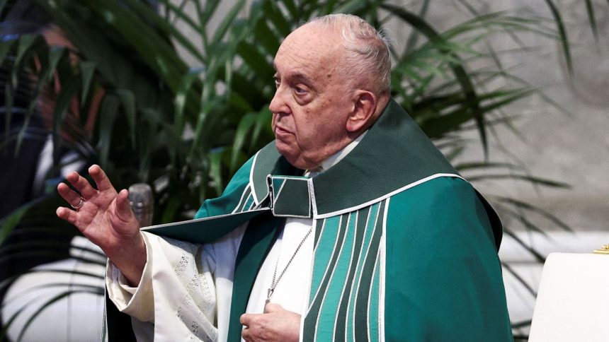 Pope Francis leads the closing Mass at the end of the Synod of Bishops in Saint Peter's Basilica at the Vatican, October 27, 2024.