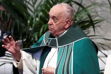 Pope Francis leads the closing Mass at the end of the Synod of Bishops in Saint Peter's Basilica at the Vatican on Sunday.