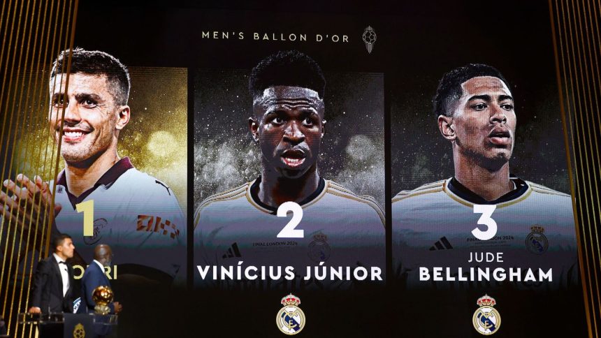 Real Madrid stars Vinícius Jr. and Jude Bellingham were beaten to the men's best player award by Rodri.