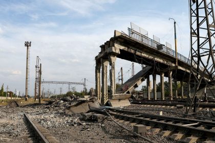 A destroyed bridge can be seen in the city of Pokrovsk, Ukraine, on September 17, amid Russia's ongoing attacks on the Donetsk region.